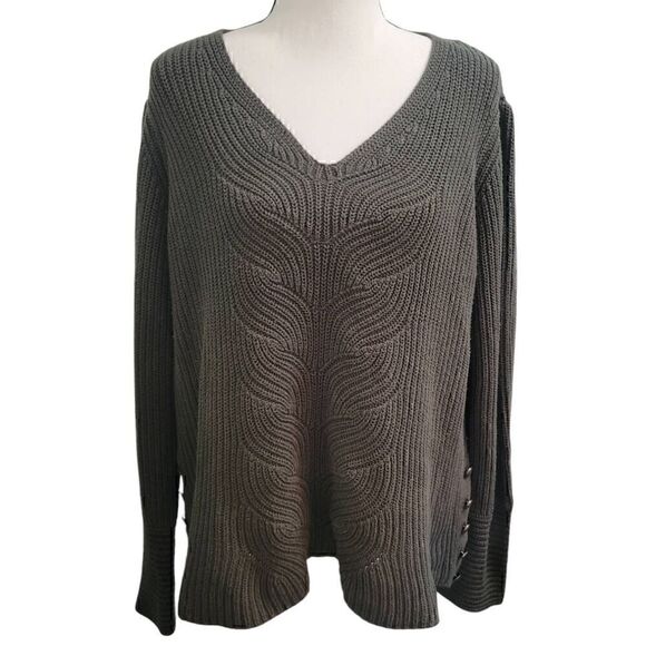 Sonoma Sz XL Drk Green V Neck, Anchor Buttons Side Tunic Sweater - Picture 1 of 6